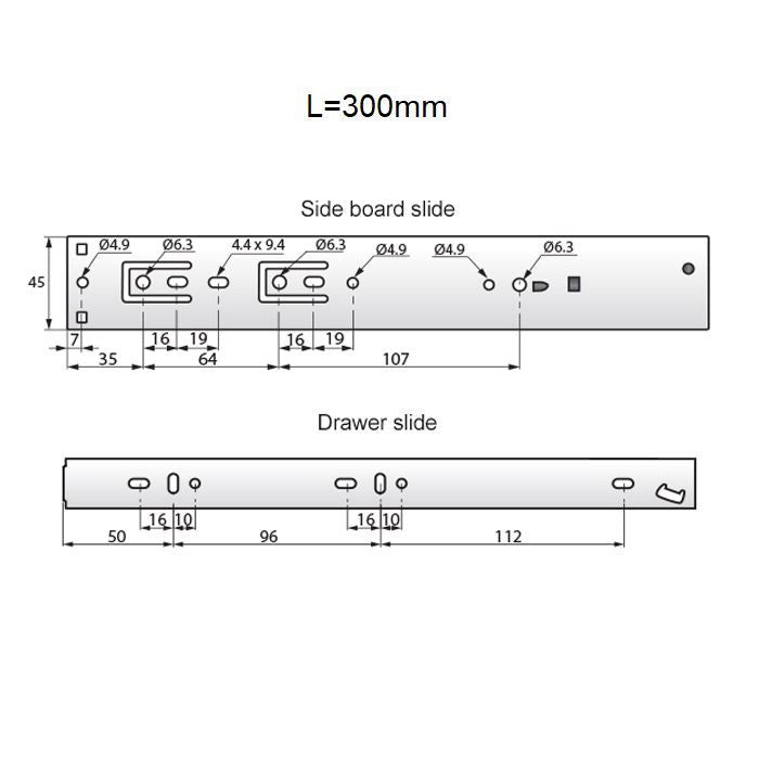 Guide per cassetti ammortizzate 300mm - H45 (sinistra e destra)