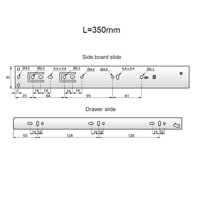 Guide per cassetti ammortizzate 350mm - H45 (sinistra e destra) NTP 