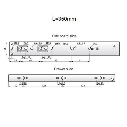 Guide per cassetti ammortizzate 350mm - H45 (sinistra e destra) NTP 