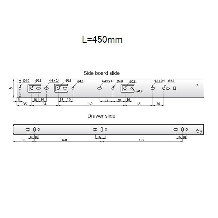 Guide per cassetti ammortizzate 450mm - H45 (sinistra e destra) NTP 