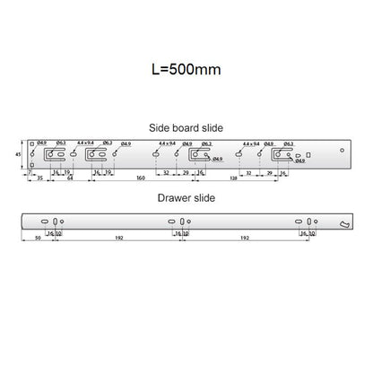 Guide per cassetti ammortizzate 500mm - H45 (sinistra e destra) NTP 