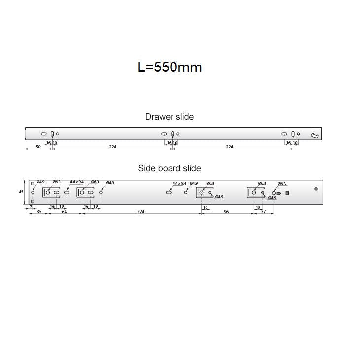 Guide per cassetti ammortizzate 550mm - H45 (sinistra e destra) NTP 
