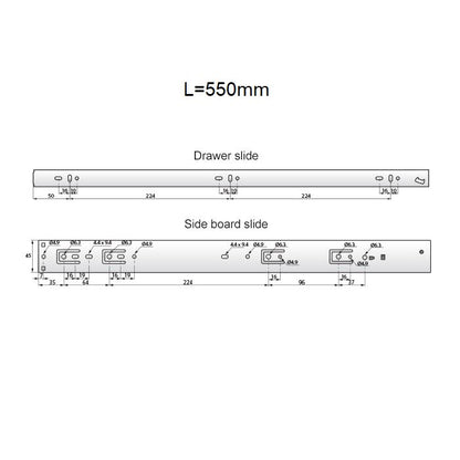 Guide per cassetti ammortizzate 550mm - H45 (sinistra e destra) NTP 