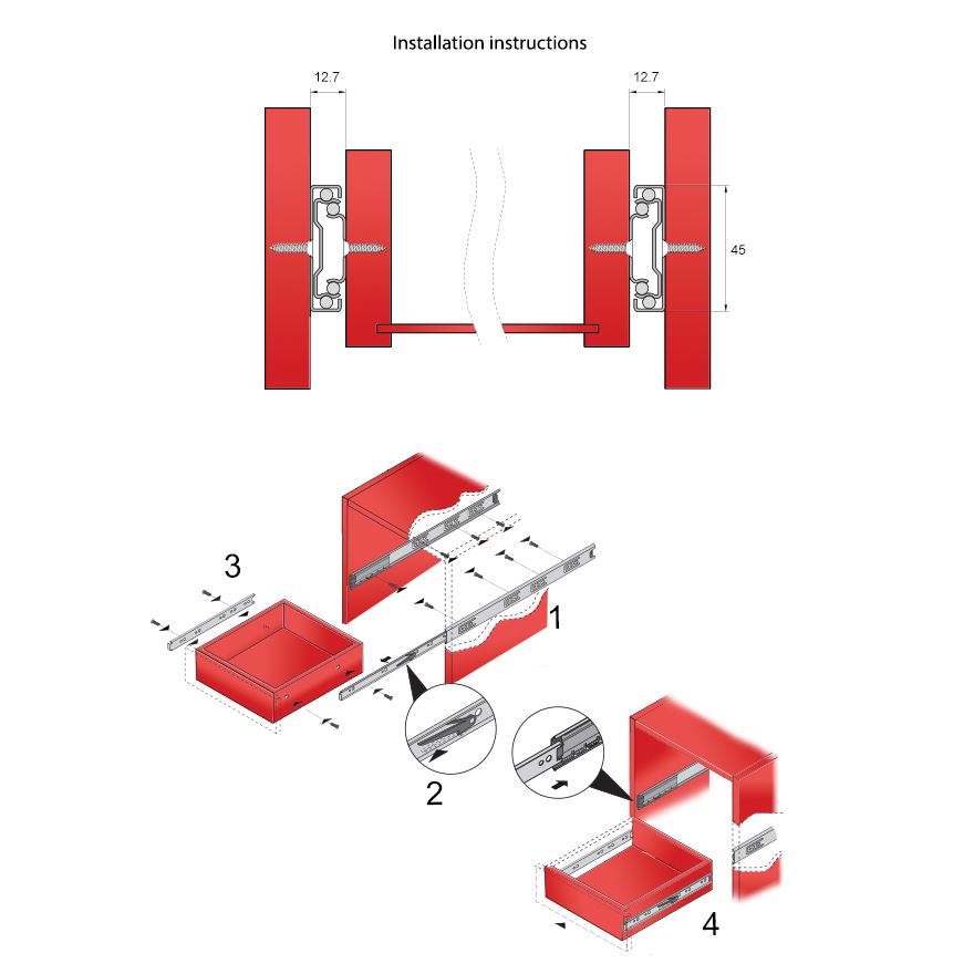 Guide per cassetti ammortizzate 600mm - H45 (sinistra e destra) NTP 