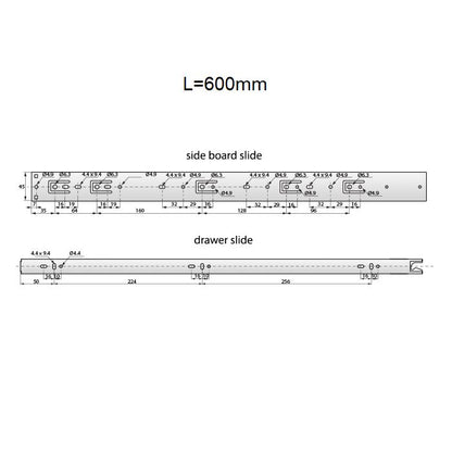 Guide per cassetti autoscaricamento 600mm - H45 (sinistra e destra) Furnica 