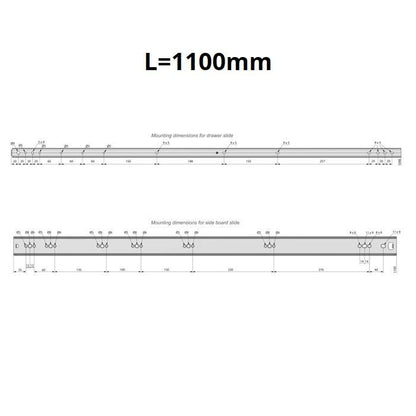Guide per cassetti con cuscinetti a sfera 1100mm - H53 (sinistra e destra) Furnica 