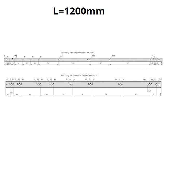 Guide per cassetti con cuscinetti a sfera 1200mm - H53 (sinistra e destra)