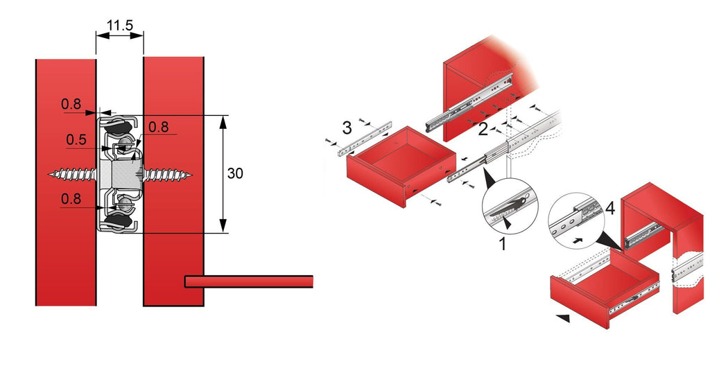 Guide per cassetti con cuscinetti a sfera 250mm - H30 (sinistra e destra)