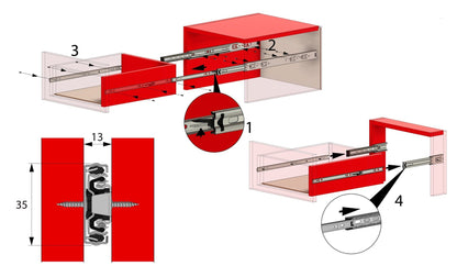 Guide per cassetti con cuscinetti a sfera 250mm - H35 (sinistra e destra) Furnica 
