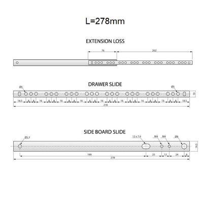 Guide per cassetti con cuscinetti a sfera 278mm - H17 (sinistra e destra) Furnica 