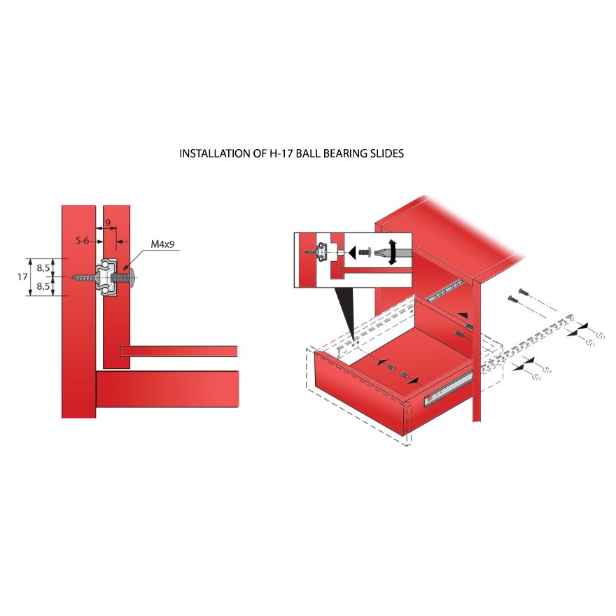 Guide per cassetti con cuscinetti a sfera 310mm - H17 (sinistra e destra)