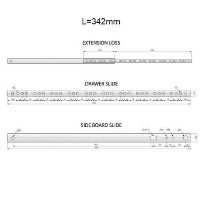 Guide per cassetti con cuscinetti a sfera 342mm - H17 (sinistra e destra) Furnica 