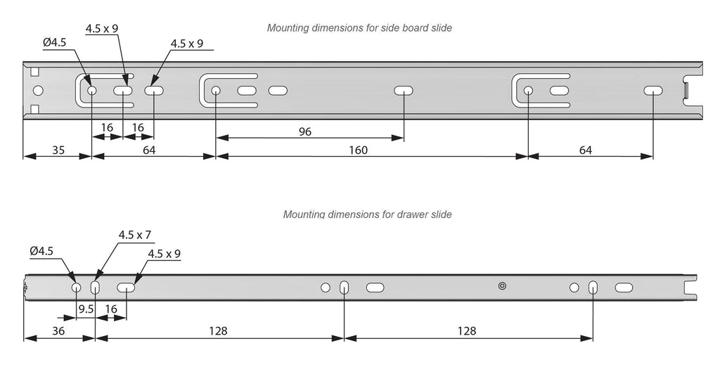 Guide per cassetti con cuscinetti a sfera 350mm - H30 (sinistra e destra)