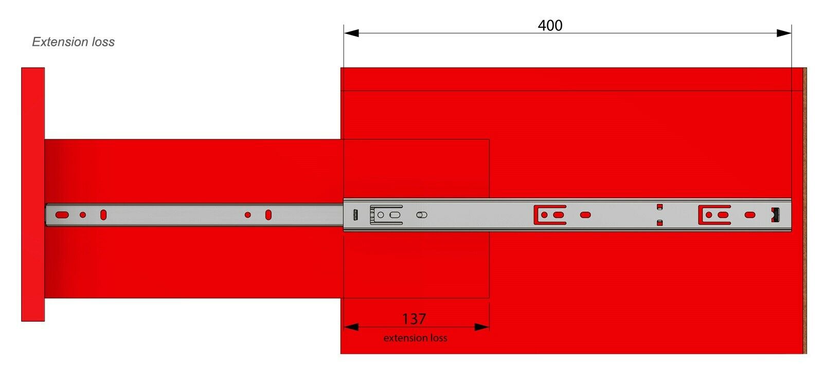 Guide per cassetti con cuscinetti a sfera 400mm - H27 (sinistra e destra) Furnica 