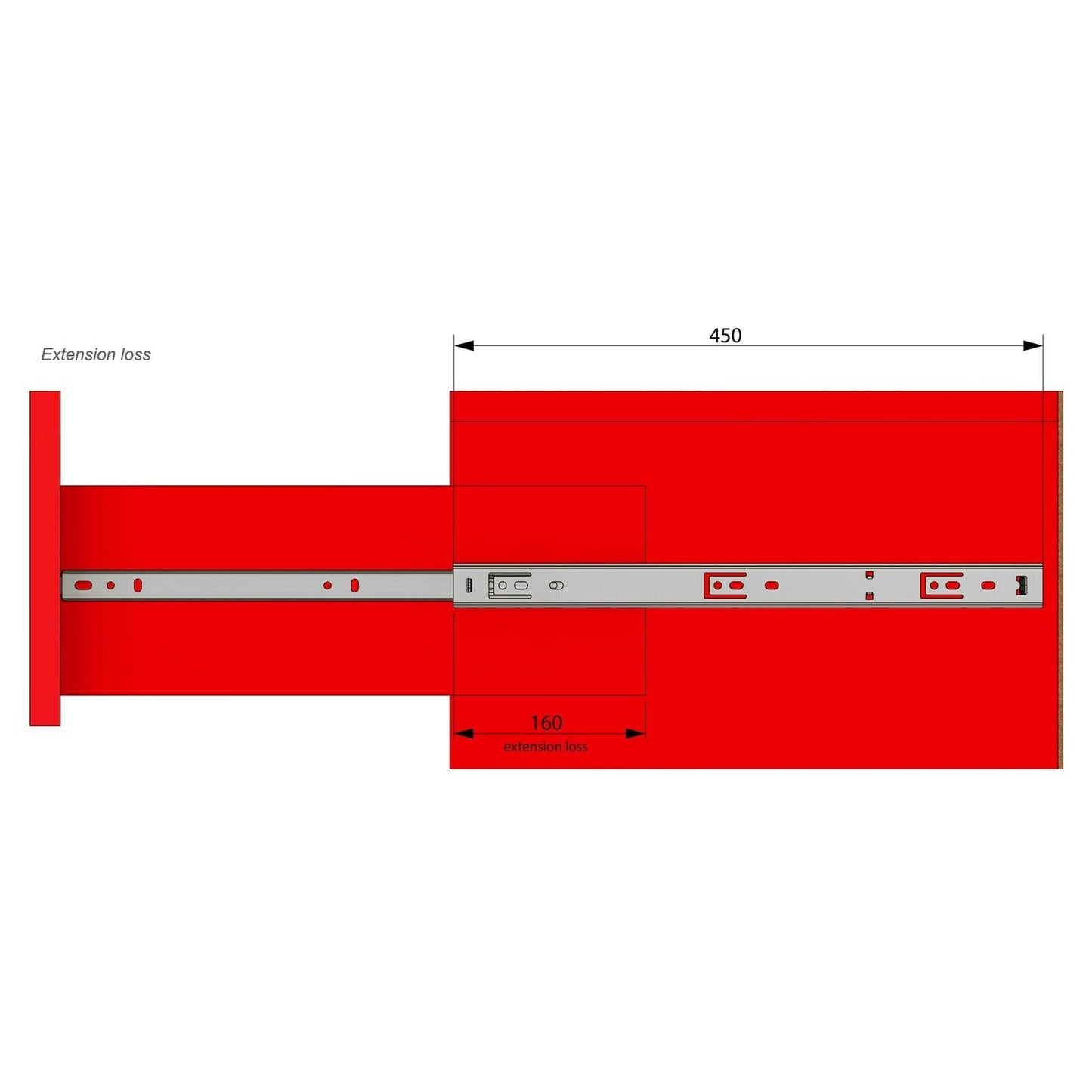 Guide per cassetti con cuscinetti a sfera 450mm - H27 (sinistra e destra) Furnica 