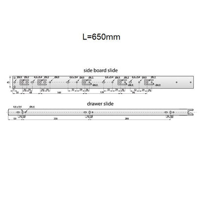 Guide per cassetti con cuscinetti a sfera 650mm - H45 (sinistra e destra) NTP 