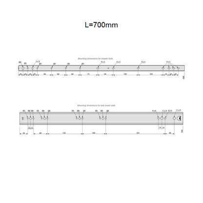 Guide per cassetti con cuscinetti a sfera 700mm - H53 (sinistra e destra) Furnica 
