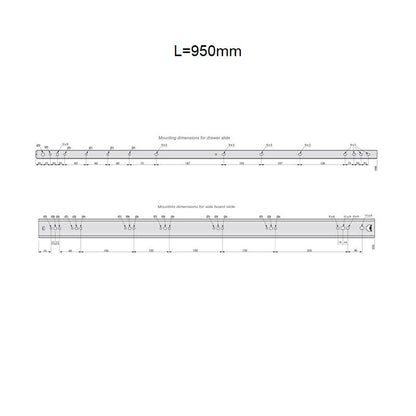 Guide per cassetti con cuscinetti a sfera 950mm - H53 (sinistra e destra) Furnica 