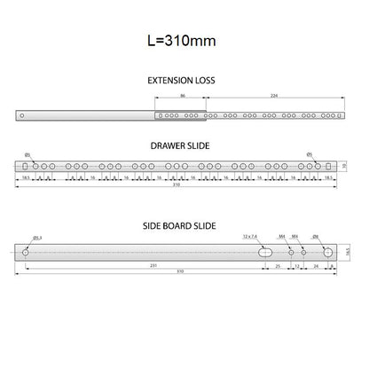 Guide per cassetti con cuscinetti a sfera (sinistra e destra), H17 NTP 