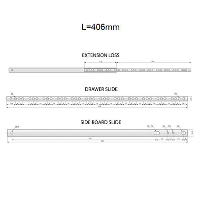 Guide per cassetti con cuscinetti a sfera (sinistra e destra), H17 NTP 