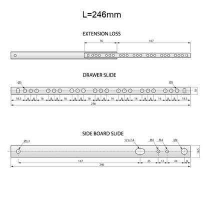 Guide per cassetti con cuscinetti a sfera (sinistra e destra), H17 NTP 
