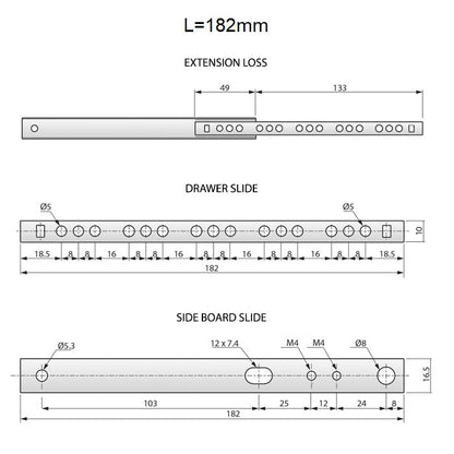 Guide per cassetti con cuscinetti a sfera (sinistra e destra), H17 NTP 