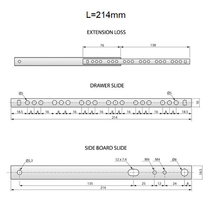 Guide per cassetti con cuscinetti a sfera (sinistra e destra), H17 NTP 