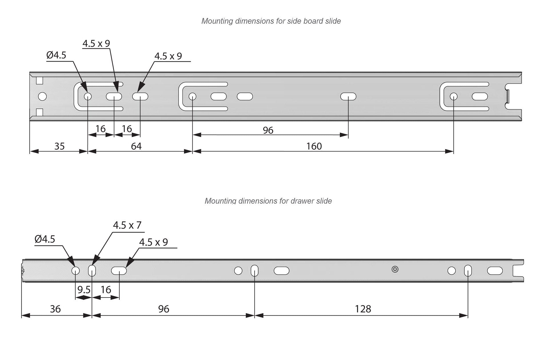 Guide per cassetti con cuscinetti a sfera (sinistra e destra), H30 Furnica 