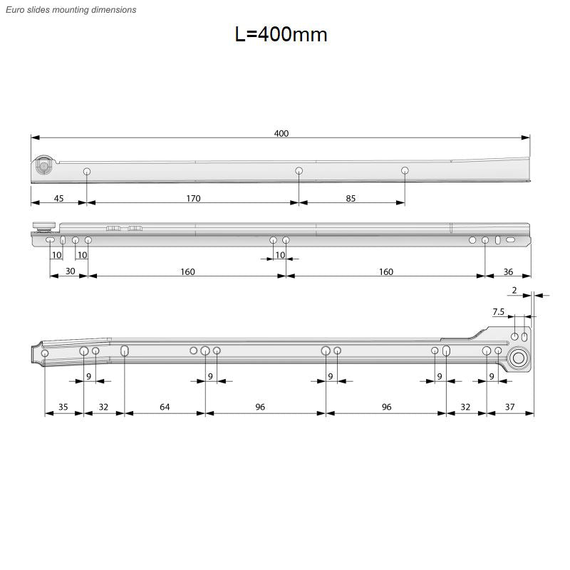 Guide scorrevoli per cassetti 0.9mm - Bianco NTP 