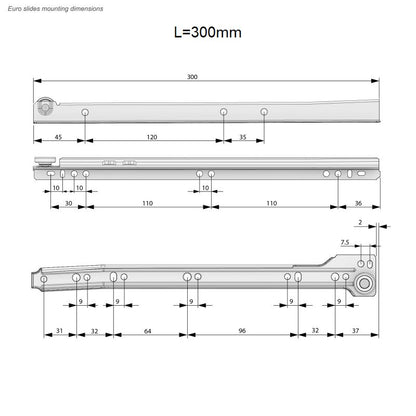 Guide scorrevoli per cassetti 0.9mm - Bianco NTP 