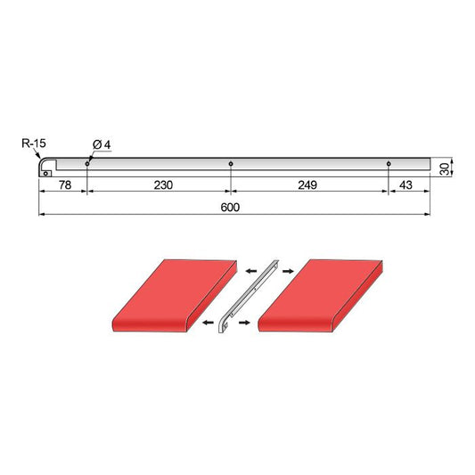 Listello per piano di lavoro da cucina 28mm R-15 - Argento anodizzato NTP 