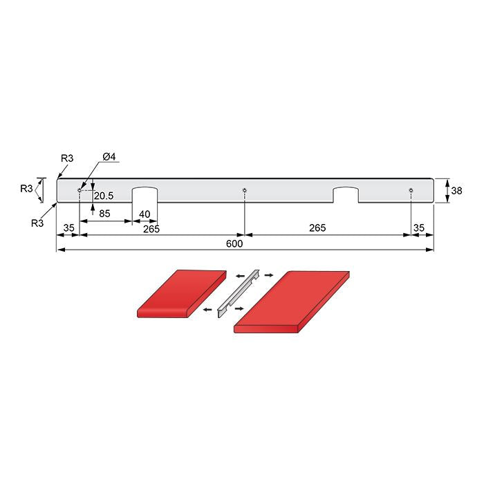 Listello per piano di lavoro da cucina 38mm R-3 - Bianco