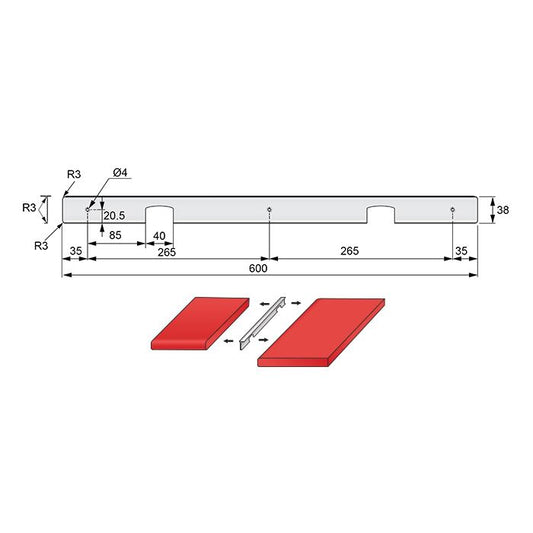 Listello per piano di lavoro da cucina 38mm R-3 - Nero NTP 