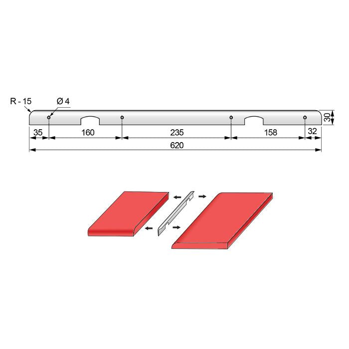 Listello per piano di lavoro da cucina perpendicolare 28mm R-15 - Argento anodizzato