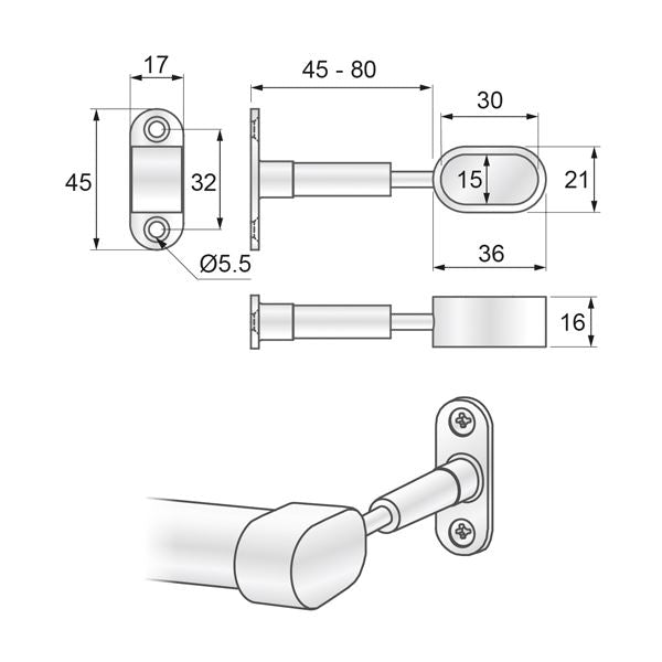 Oval Bar End Bracket 15x30mm, Chrome