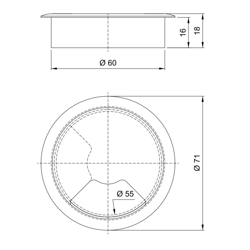 Passacavo in plastica per scrivania Ø60mm - Extra marrone scuro