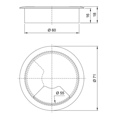 Passacavo in plastica per scrivania Ø60mm - Marrone Furnica 