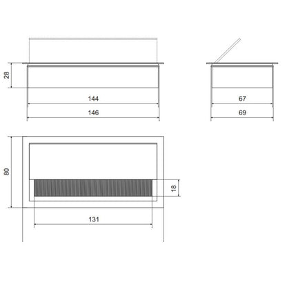 Passacavo rettangolare in alluminio 160x80mm - Nero "Wave" Furnica 