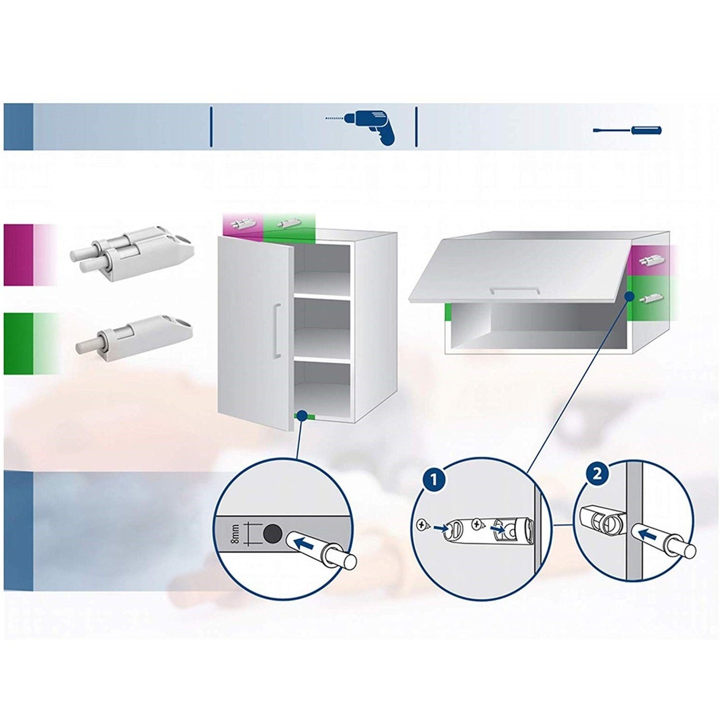 Push Pull per Ante Grigio + adattatore (10 pezzi) Dampers Furnica 