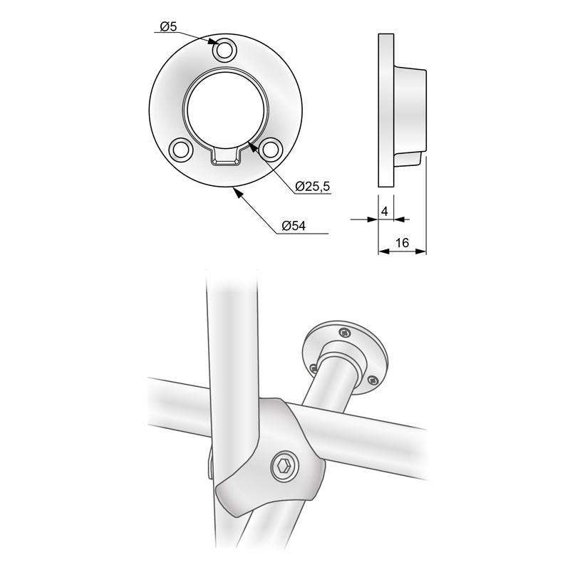 Supporto flangia basso per 25mm asta appendiabiti - Cromo NTP 