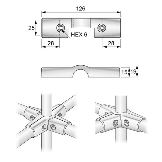 Supporto mezza croce per asta appendiabiti 25mm - Cromo NTP 