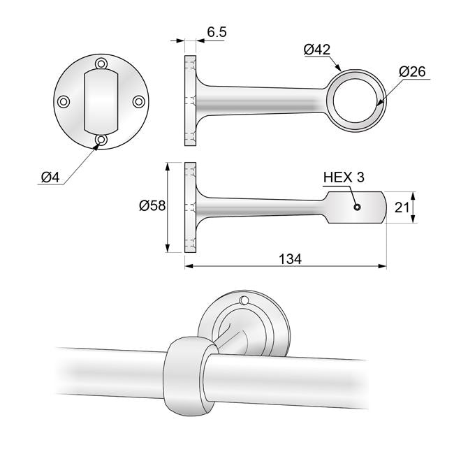 Supporto per asta appendiabiti 25mm - Cromo NTP 