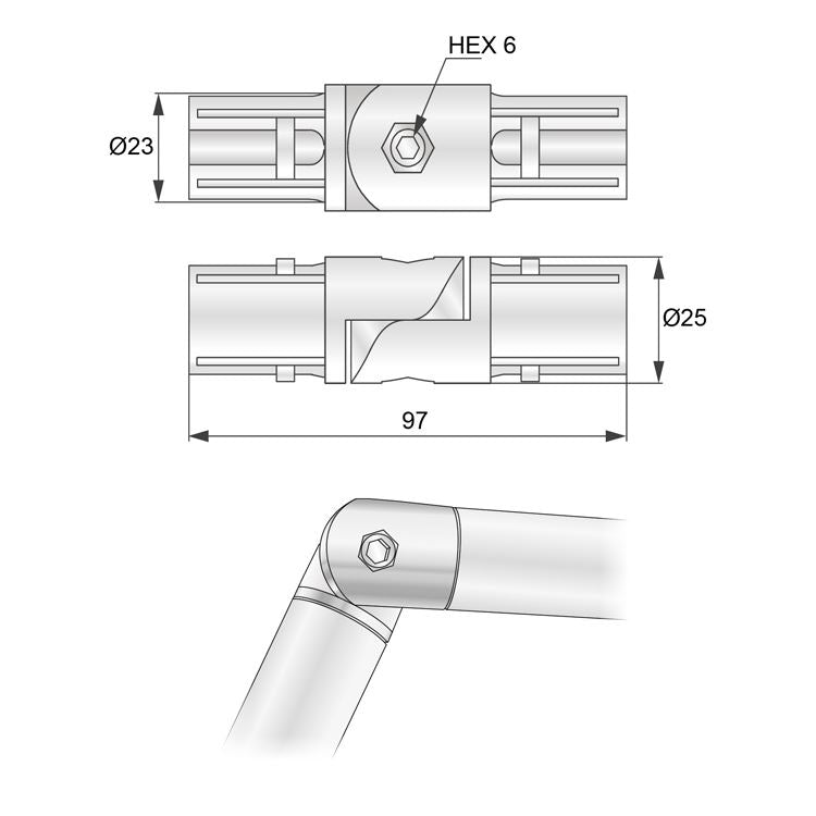 Supporto per asta appendiabiti 25mm - Cromo NTP 