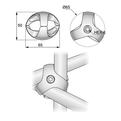 Triplo connettore per asta appendiabiti 25mm - Cromo NTP 
