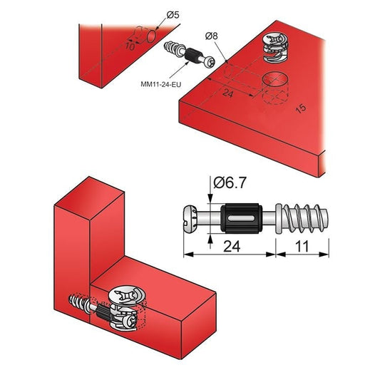 Viti di giunzione per mobili L24mm con Euroviti (1000 pz) NTP 