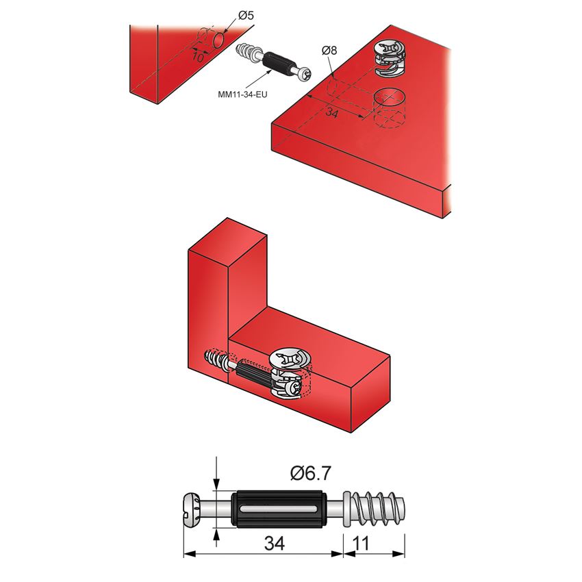 Viti di giunzione per mobili L34mm con Euroviti (1000 pz) NTP 