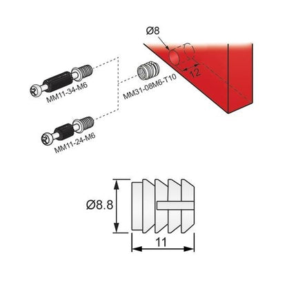 Viti di giunzione per mobili Ø8/10 Bianco (1000 pz) NTP 