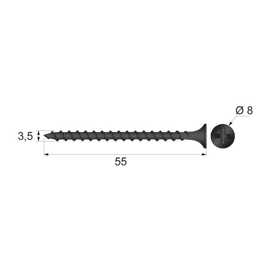 Viti per legno Phillips PH2 3.5x55mm Nero (500 pcs) NTP 