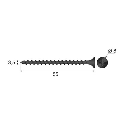 Viti per legno Phillips PH2 3.5x55mm Nero (500 pcs) NTP 