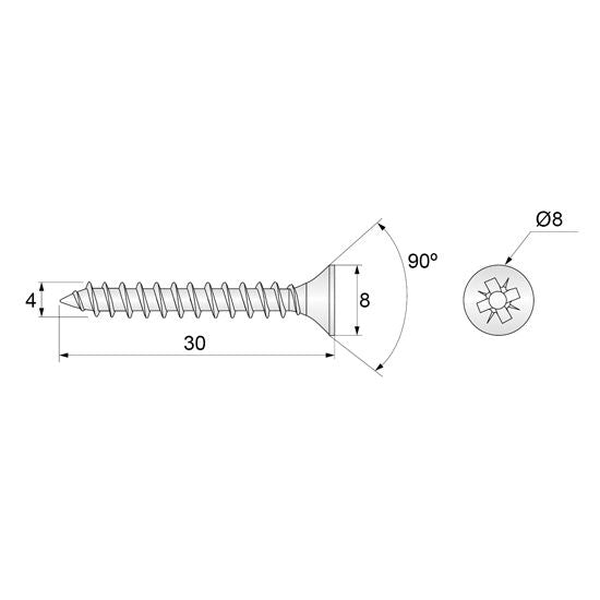 Viti per legno PZ2 4.0x30mm Zinco bianco (1000 pz) NTP 